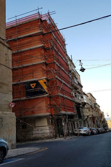 Façade being restored in Valletta.